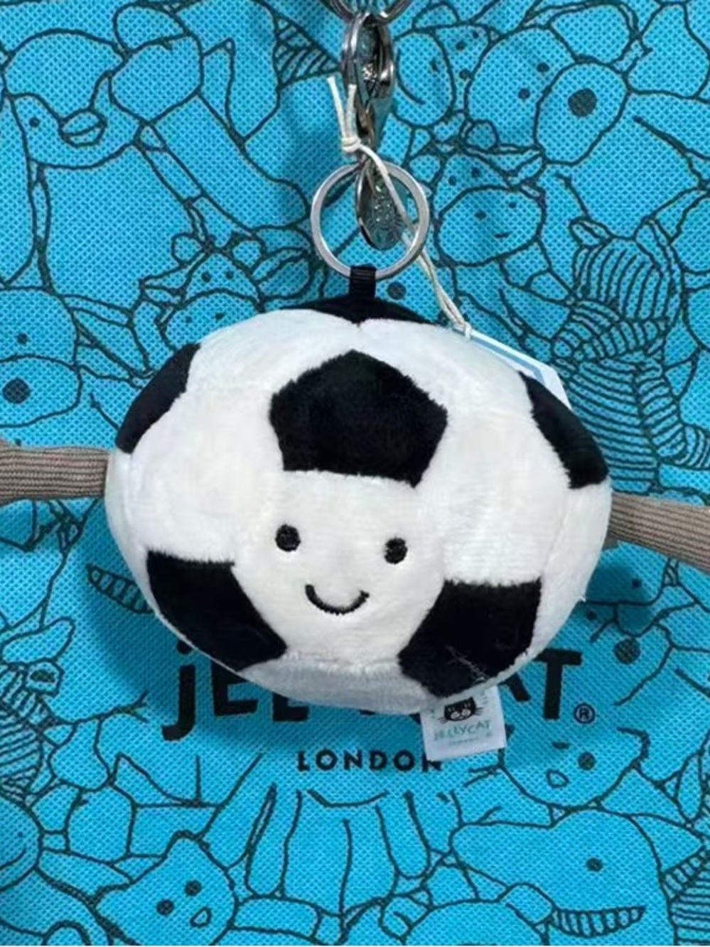 Jellycat Black and White Soccer Smiley Plush Keychain